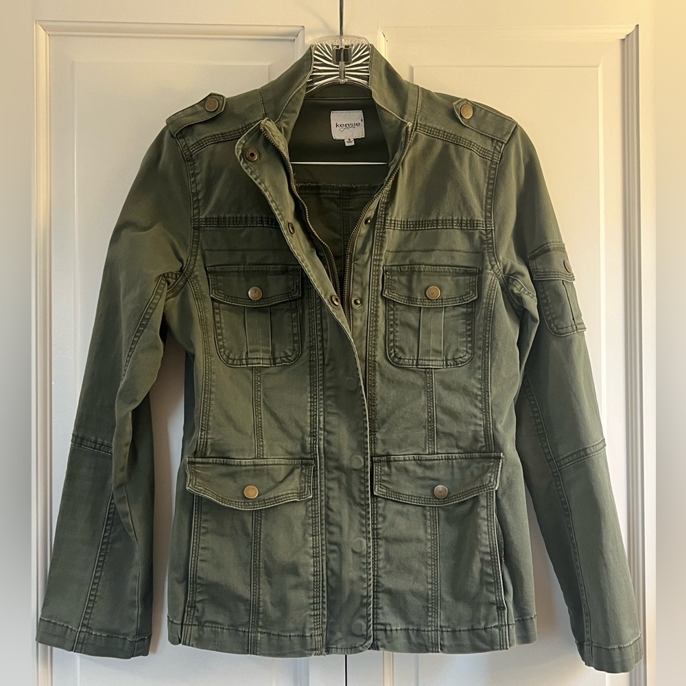 Kenzie Jeans Green Military Utility Jacket With Buttons And Pockets Size Small